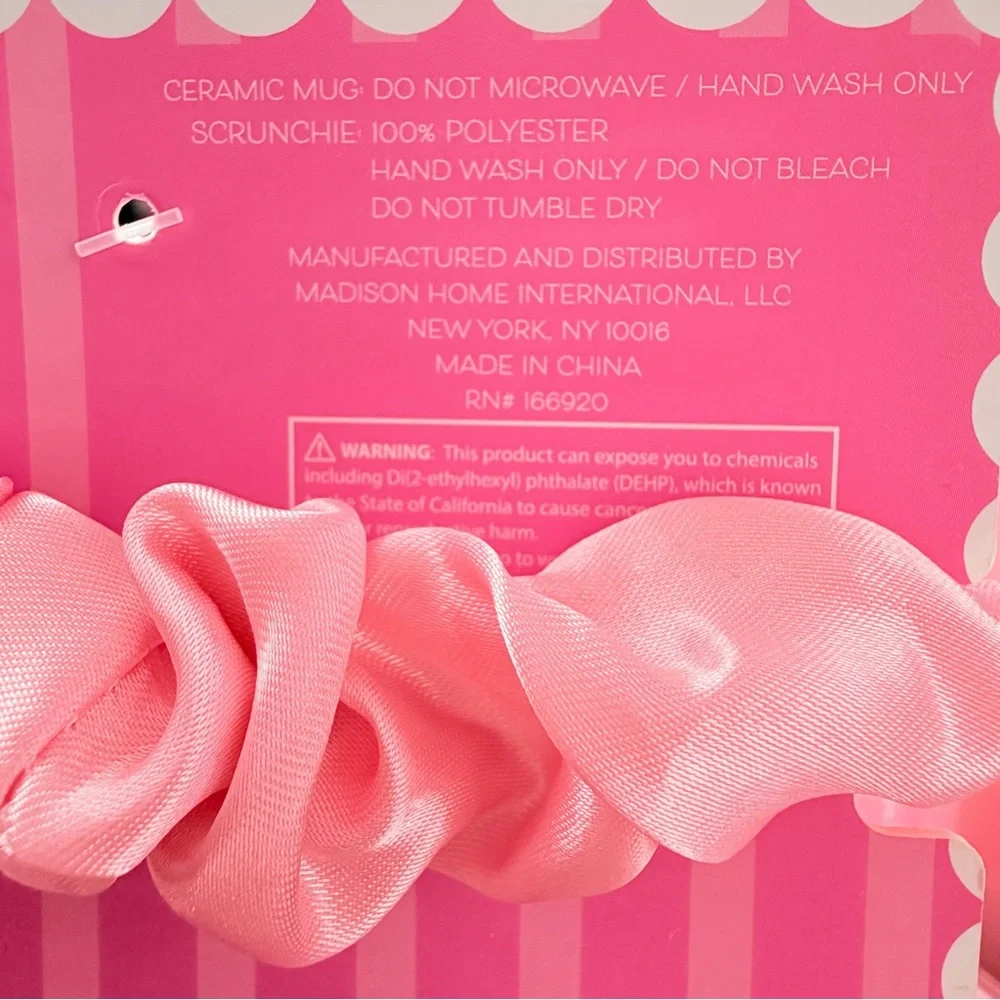 Pink & Gold Rose Ceramic Coffee Cup Petal & Pearl Satin Scrunchie Gift Set